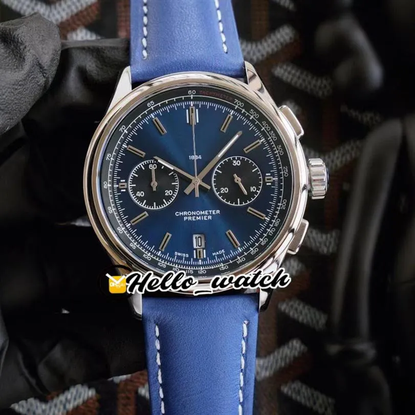 Nuovo Premier B01 Cassa in acciaio AB0118A61C1P1 VK Cronografo al quarzo Orologio da uomo Cronometro Quadrante blu Cinturino in pelle blu Orologi Hello Wat220t