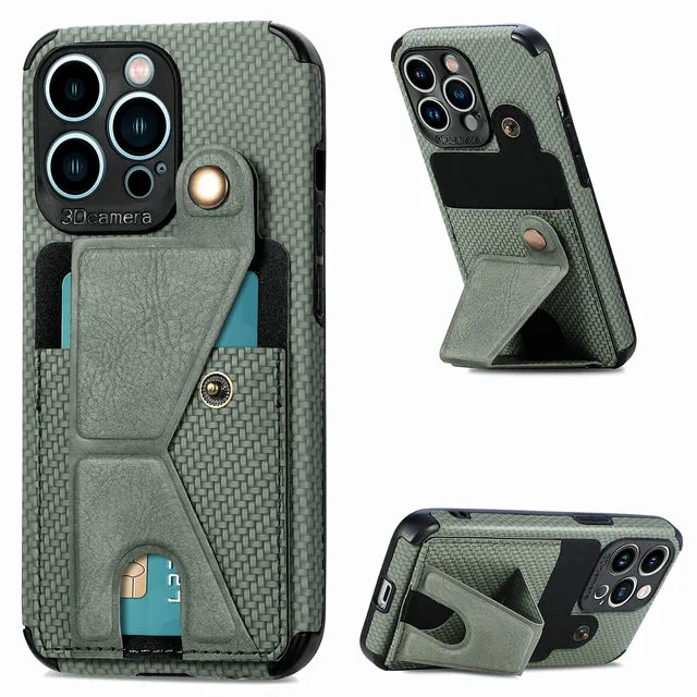 Lyxfodral Magnetkortshållare Plånbokstativ Fall för iPhone 15 13 11 12 14 Pro Max XR X XS 7 8 Plus SE 6S Bag Cover Carbon Fiber Pocket
