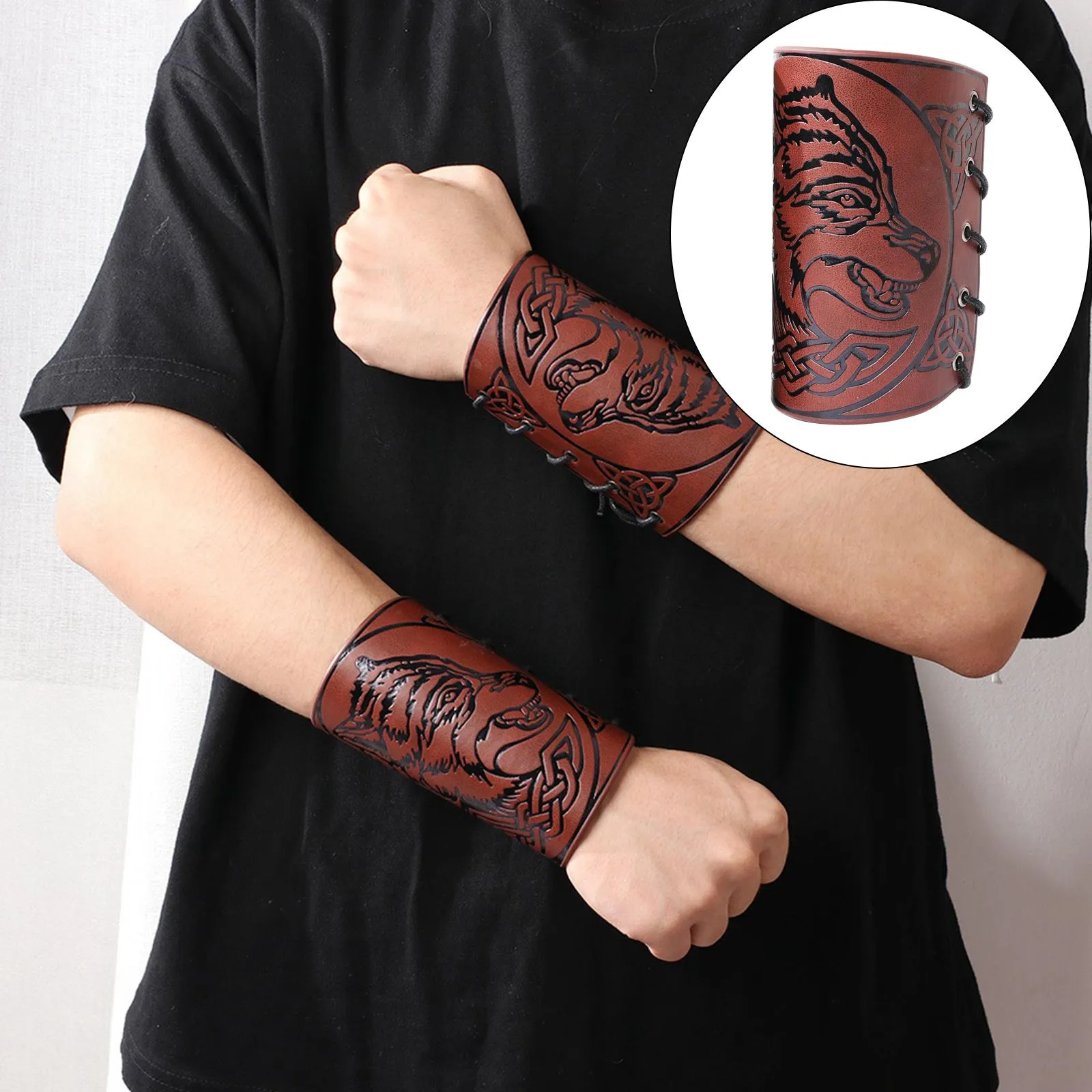 Leather Bracelet Wolf Wrist Guard Leather Cuff Bracelet for Role Playing