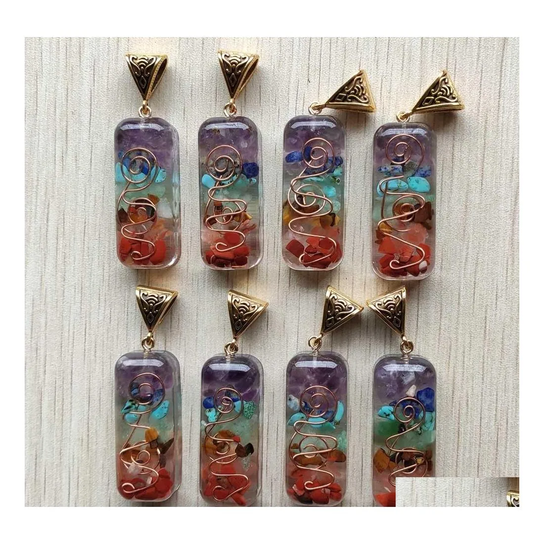 Pendant Necklaces Retro Reiki Chakra Natural Amethysts Lapis Lazi 7 Colors Stone Pillar Pendants Charms Wholesale Drop Delivery Jewel Dhxaq