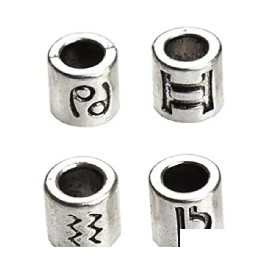 Alloy 60pcs/Lot 12 Constellation و Zodiac Sign Design Beads Sier Plated Spacer Beads Fit Fit Charm 7.5x7.5mm F3061 1147 T2 OT1HK