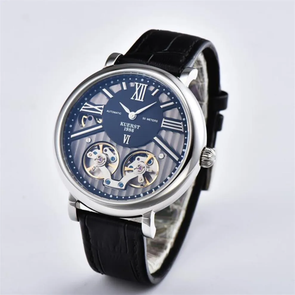 2021 Neue Herrenuhr Orologio di Lusso Automatikuhren Schwarzes Skelett-Zifferblatt Lederband 44 mm de un reloj para hombre relojes326u