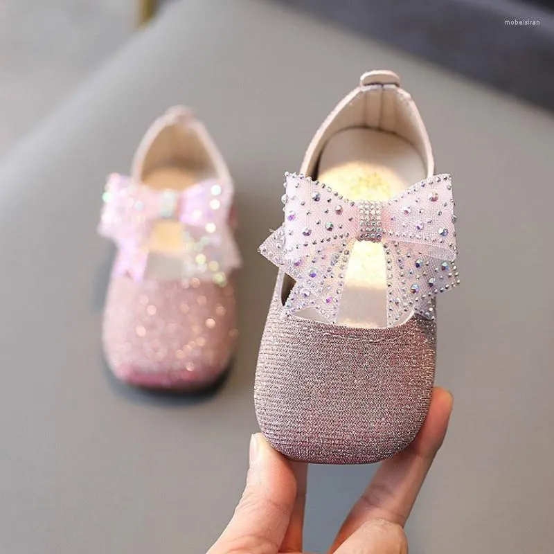 Flache Schuhe für Kinder, Mädchen, Leder, Frühling/Herbst, Schleife, modisch, Baby-Prinzessin, rutschfest, weiche Sohle, lässige Turnschuhe