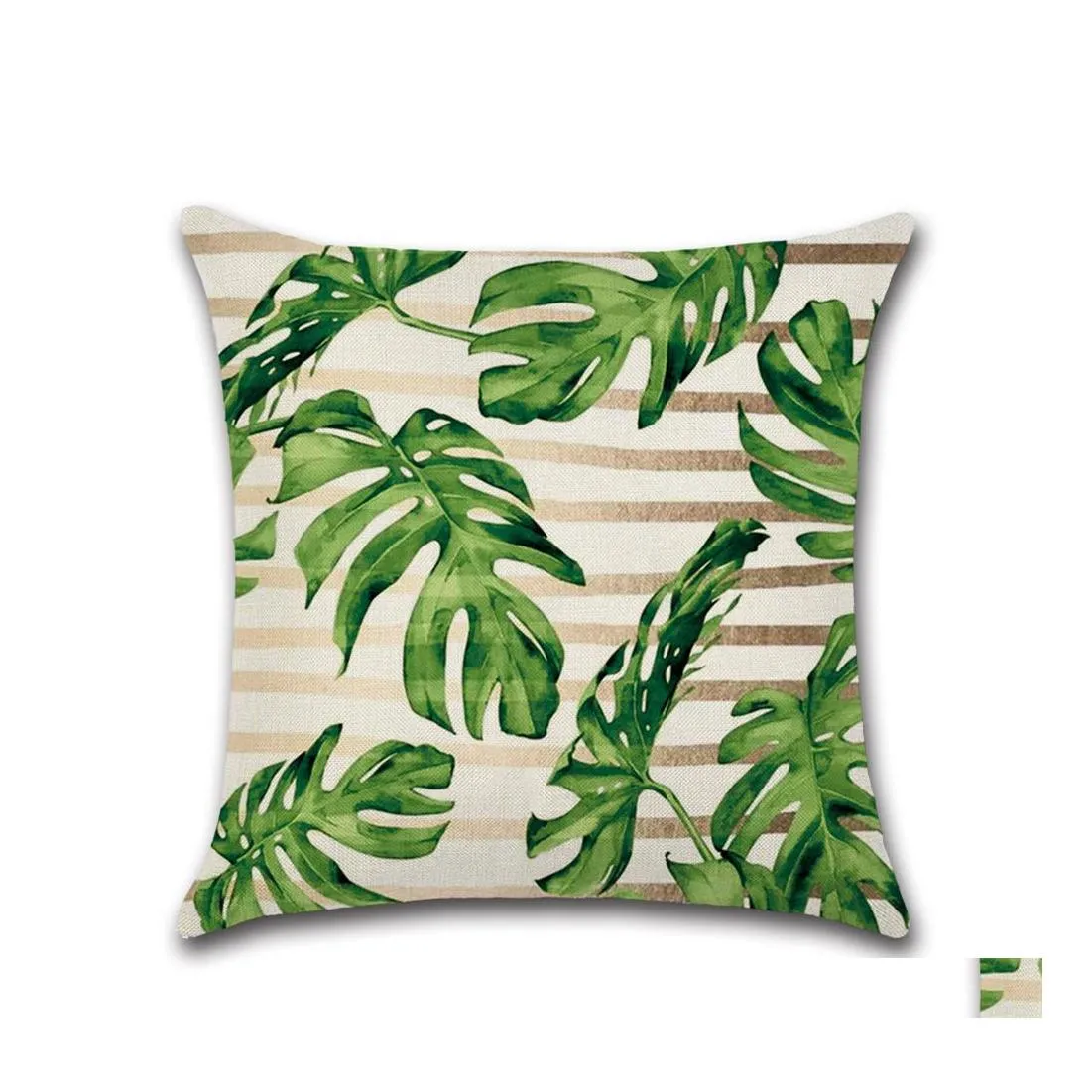 Taie d'oreiller 45X45Cm Mode Feuilles Vertes Impression Jeter Er Sans Remplissage Intérieur Polyester Taies D'oreiller Décoratives Kussensloop Drop D Otr5I