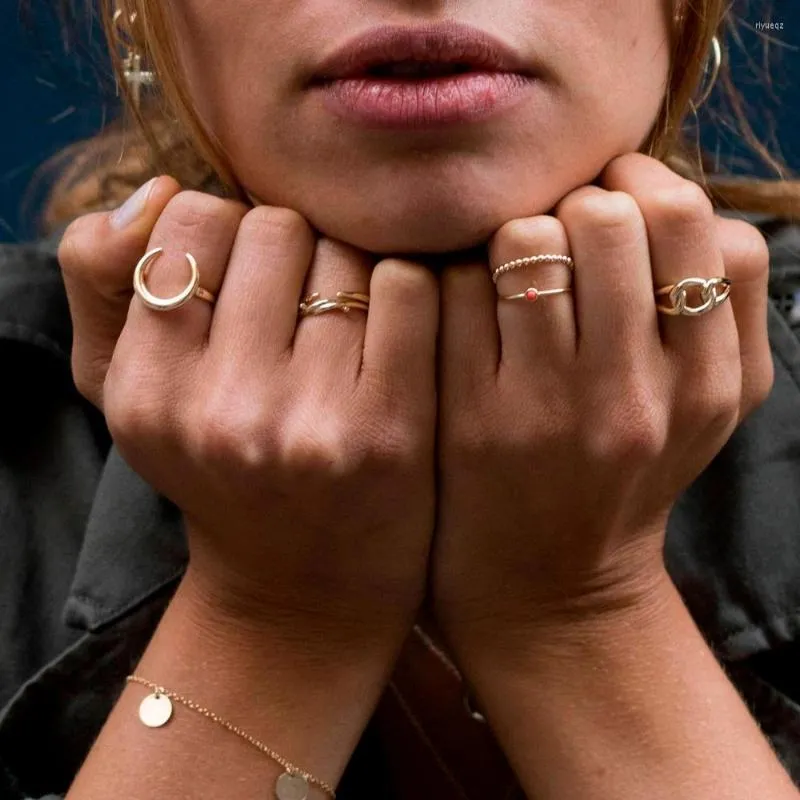 Anneaux de mariage plaqué or couleur corne de lune bague de qualité supérieure délicate délicate pour les femmes cadeau sans pierre simple empilage bijoux minimalistes