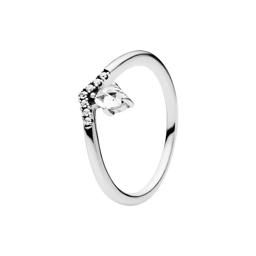 Bague Wishbone classique en argent sterling véritable avec boîte d'origine pour les bijoux de fête de mariage de mode Pandora pour les femmes CZ Diamond Girlfriend Gift Rings