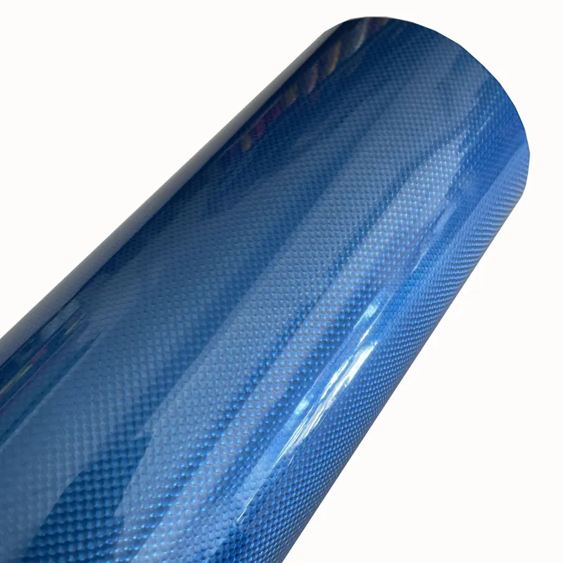 Rouleau de film de voiture en vinyle holographique bleu à haute brillance avec dégagement d'air