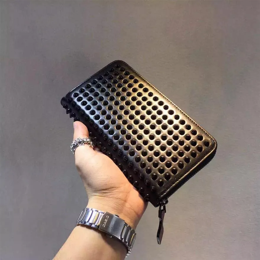 Lange Stil-Geldbörsen für Männer, getäfelte Spiked-Clutch-Taschen, Damen-Lack-Echtleder, gemischte Farben, Nieten, Party-Clutch, Damen-Geldbörsen, 275h