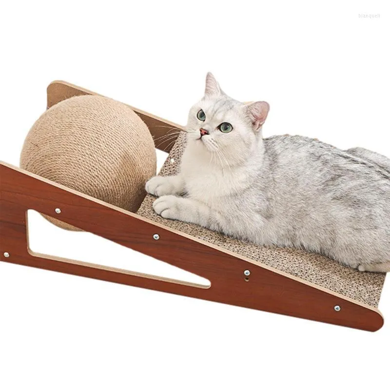 Cat Toys Scratcher speelgoed met bal interactieve vaste houten natuurlijke sisal krabblokken