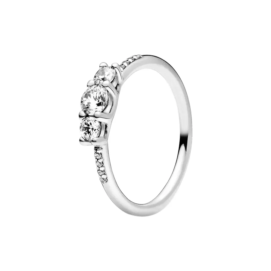 Fede nuziale da donna con tre pietre trasparenti per Pandora Autentico argento sterling Gioielli per feste di moda Anelli di fidanzamento regalo per fidanzata in oro rosa con scatola originale