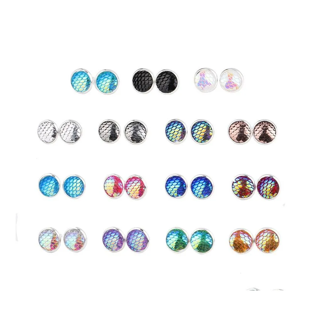 Étalon 12 mm en résine Scale de poisson sier boucles d'oreilles drusy druzy oreilles bijoux femmes fête robe cadeau couleurs de bonbons