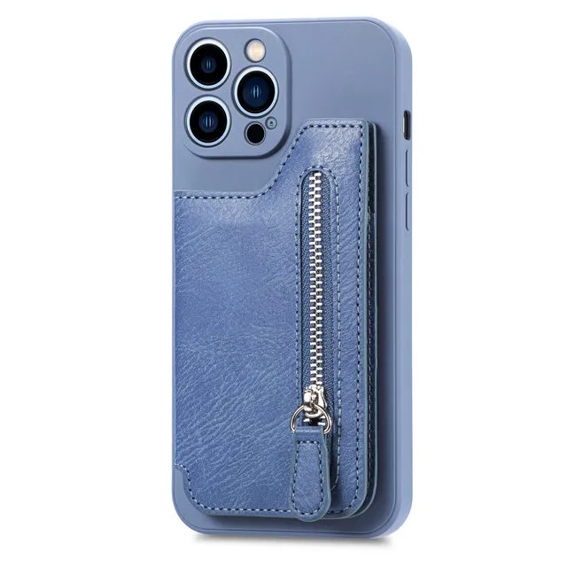 Luxushüllen Reißverschluss Kartenhalter Leder Brieftasche Handyhülle für iPhone 15 14 13 Pro Max 12 11 13Mini XS X XR 6 8 7 Plus SE Anti-Drop-Abdeckung