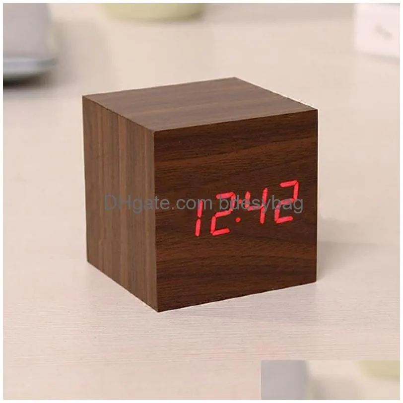 Bureau tafel klokken houten digitale led wekker moderne kubus timer kalender druppel levering home tuin decor dhpyh