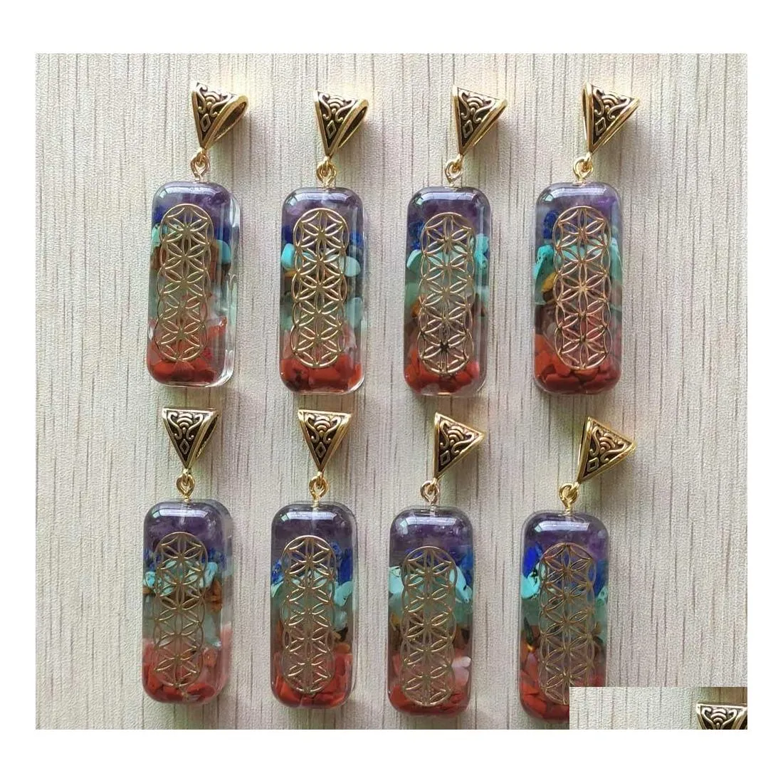 Pendentif Colliers Rétro Cuboïde Reiki Chakra Pendum Améthystes Naturelles Lapis Lazi 7 Couleurs Pierre Pilier Pendentifs Charmes En Gros Drop Dhxhr