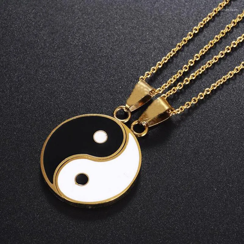 Hänghalsband emalj yin yang vänner halsband för kvinnor svartvitt pussel cool unik ovanlig smycken roman