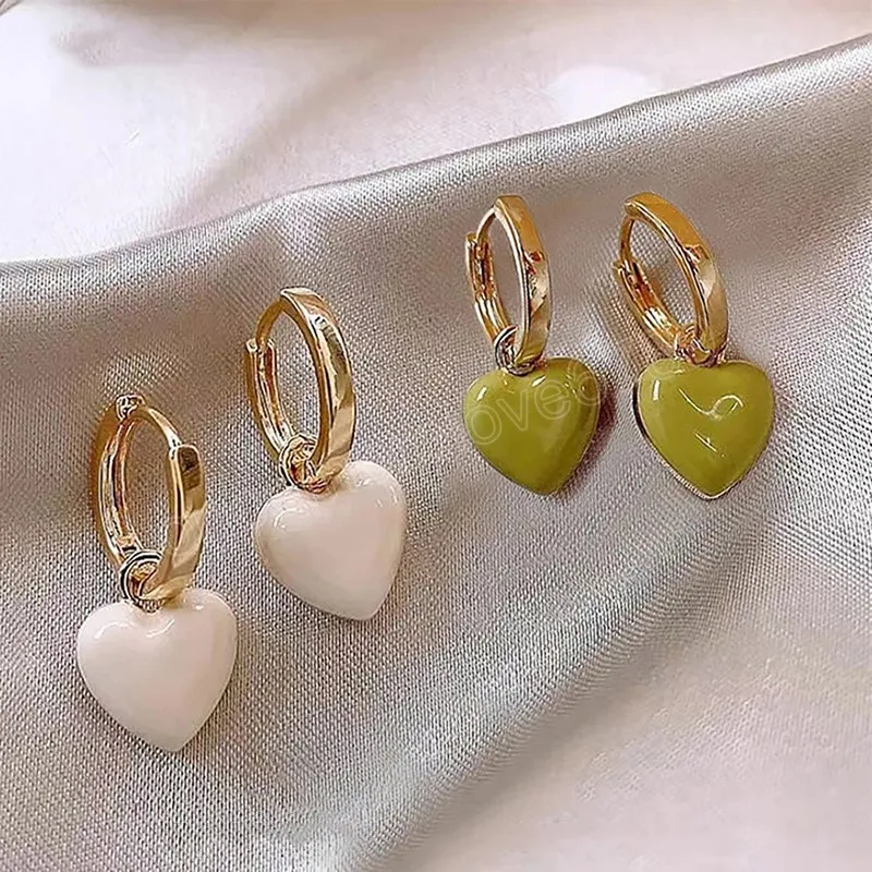 Fashion Simple Design Green Love Heart Shaped Dangle Earrings For Woman Girls Elegant Sweet White Square Drop Earring Jewelry