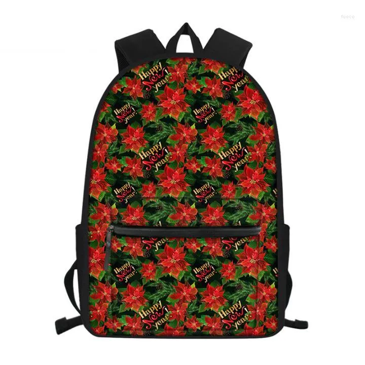 Zaino 2022 Vintage Red Women Poinsettia Floral Print Adolescente School Bookbag Per Teen Girls Travel Plecak Damski