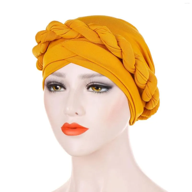 Ethnic Clothing 2022 Women Ladies Muslim Hair Loss Stretch Turban Caps Cancer Chemo Hat Solid Color Braid Head Scarf Beanie Bonnet