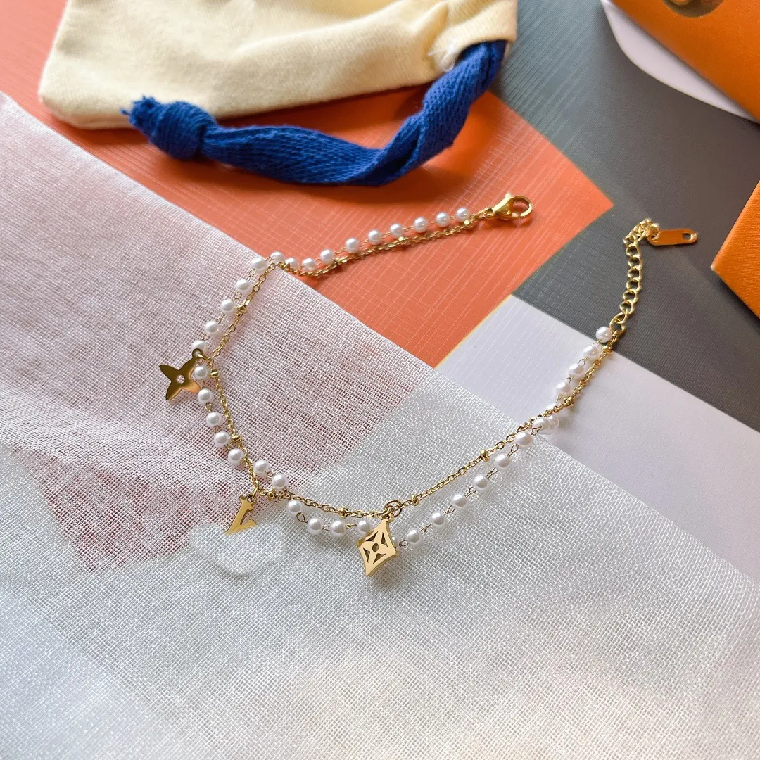 23ss 11style Women 18K Gold Plated Stainless Steel Anklets Crystal Lovers Gift Wristband Cuff Chain Wedding Jewelry Accessories Wholesale