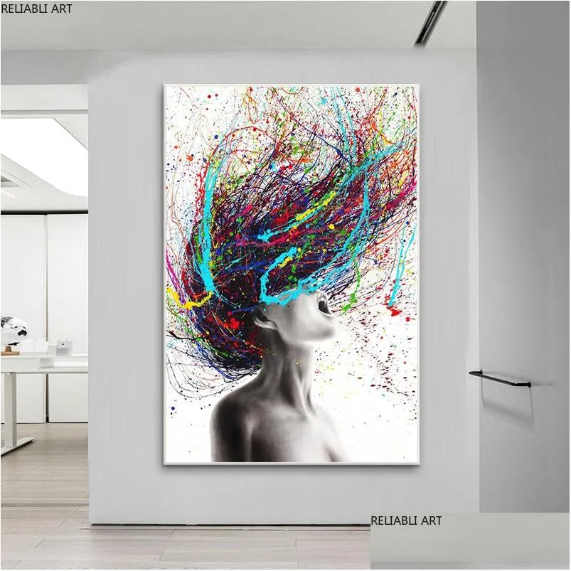 Paintings Modern Abstract Wall Art Colored Hair Woman Canvas Painting Figure Posters And Prints Hanging Pictures For Living Room Dec Dh0Yv