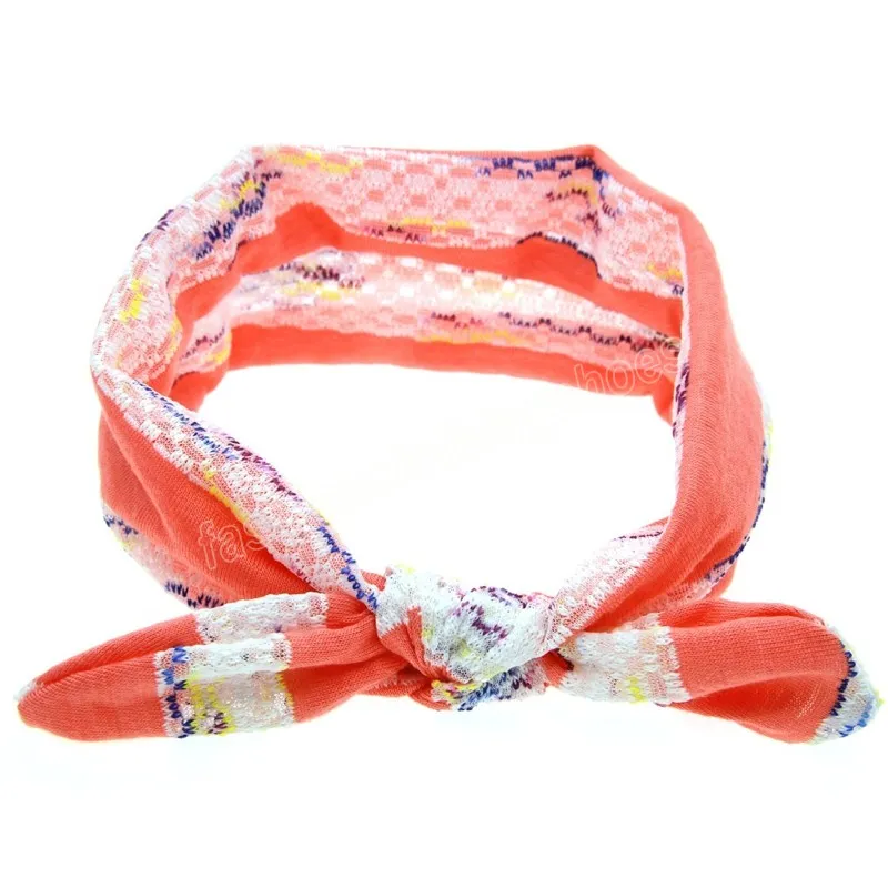 Bandeau élastique en forme d'oreilles de lapin pour bébés filles, avec nœud en dentelle à rayures, fleur faite à la main, couvre-chef pour enfants, accessoires pour cheveux, accessoires Photo