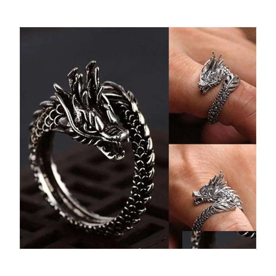 Anelli a fascia Cool Opening Uomo Donna Gioielli Regolabile Sterling Dragon Ring Buoni regali Lega Animale Metallo Unisex Punk gotico Drop Deliv Dhrkm