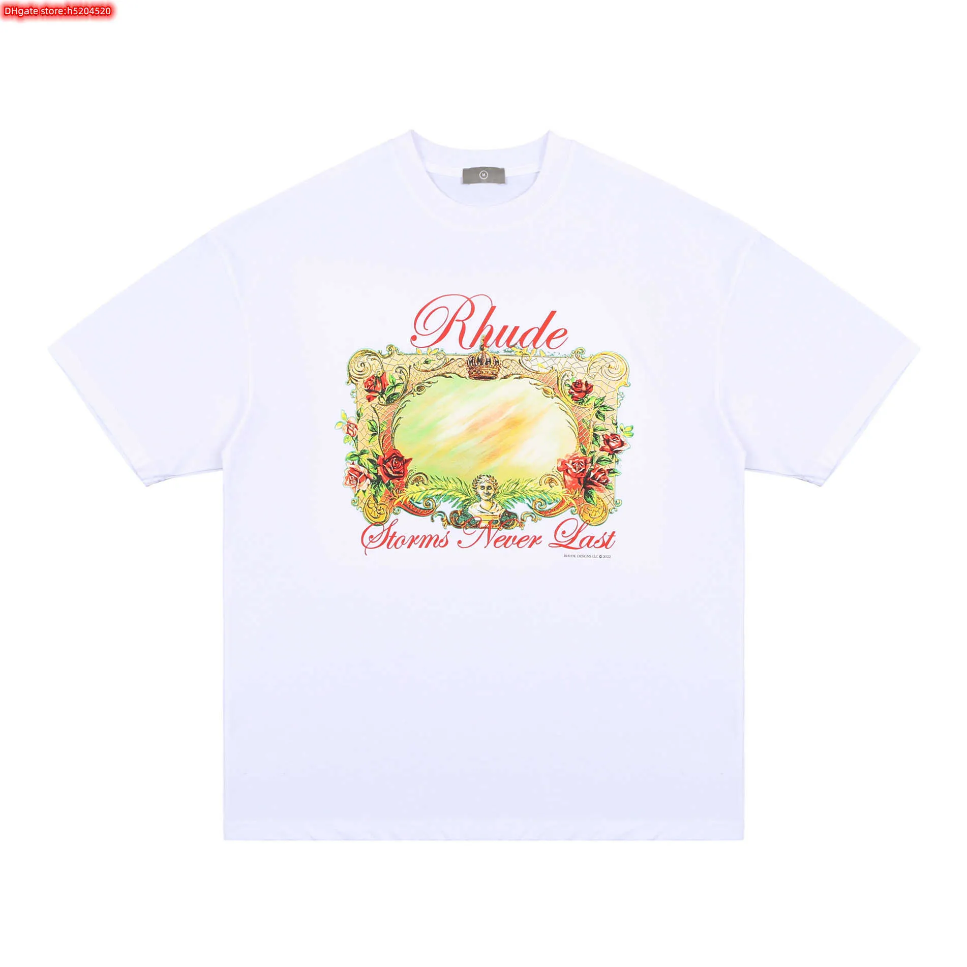 997xメンズTシャツ2023ニューファッションブランドRhude Summer Street Lone Wolf Print and Women's Loose Round Neck Castiral Cottonカップル半袖