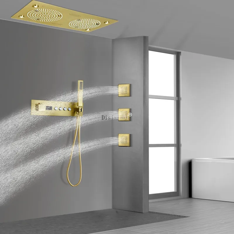 Música LED termoestática Conjunto de chuveiro de teto Painel de chuva Plauada Spray Mist Spa Head