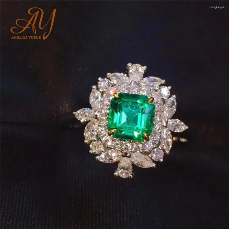 Anillos de racimo Anillos Yuzuk moda plata para mujer verde piedra esmeralda simulada alianzas de boda anillo de joyería regalo al por mayor