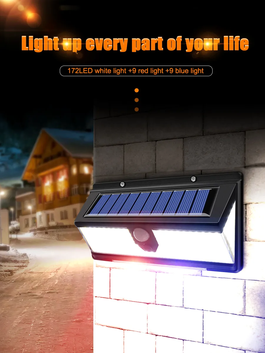 Solar Wall Lights LED Light Outdoor Garden Decoration 190LLED z 4 pracami dla ogrodu IP65 Wodoodporny