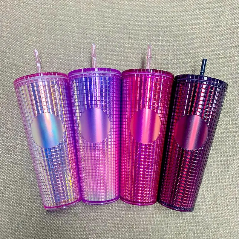 Canecas 2022 Studded Tumbler Copo Frio Coleção de grade de plástico abacaxi com palha e tampa