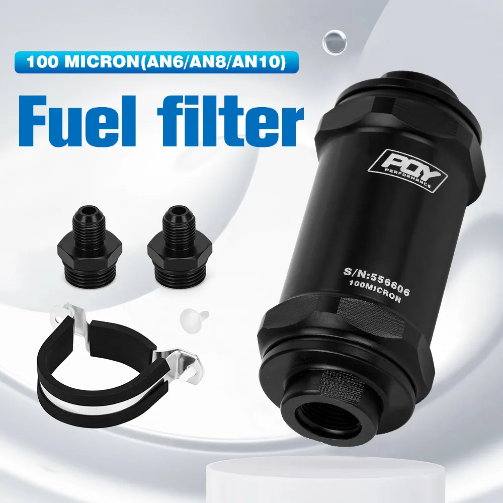 New Universal High Flow In-Line Fuel Filter AN6 AN8 Adapter 100 Micron