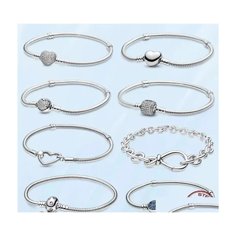 Charme Bracelets Authentique 925 Sterling Sier Vente Bracelet Pour Femmes En Forme De Coeur Serpent Chaîne Dames Fit Pandora Perles Bijoux Gif Dh8Ez