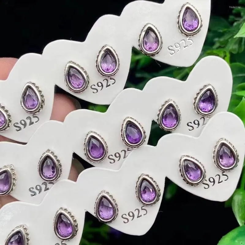 Saplama küpeleri 10 çift moda doğal ametist damla şekilli kadınlar için iyileştirici kristal taşlar parti mücevher hediyeleri