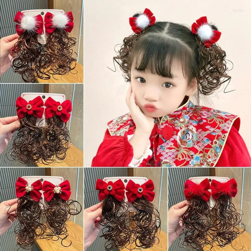 ヘアアクセサリー女の子のためのかわいい赤いクリップウィッグブレードヘアピンギフトキッズベビーチャイニーズスタイルヘッドギアヘアピン