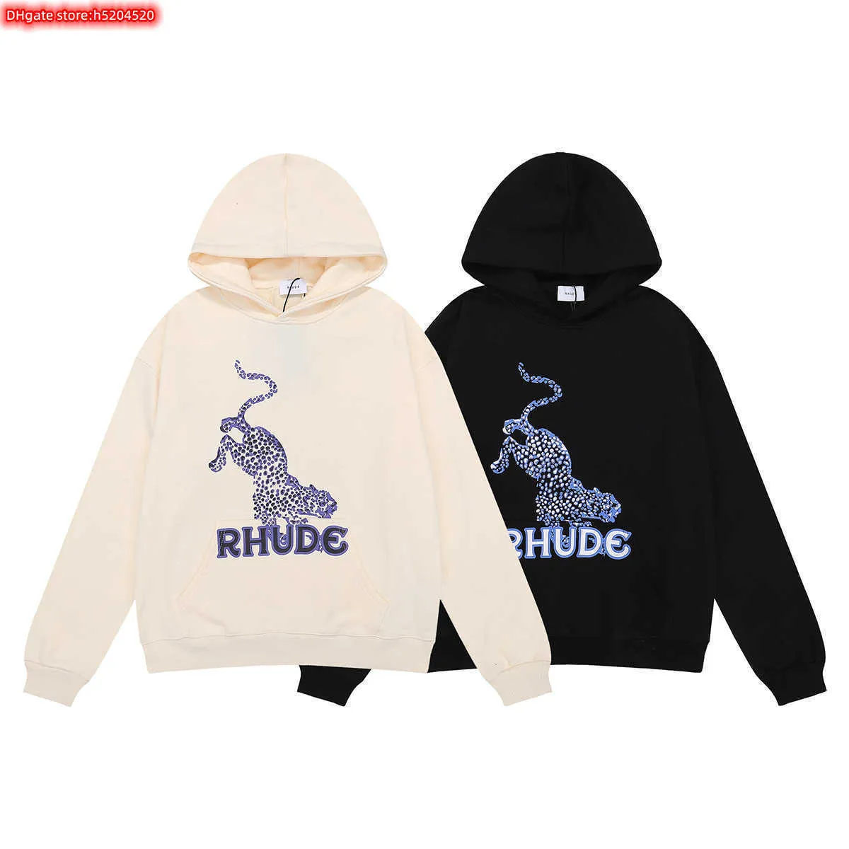 VD7W herrhoodie crewneck sweatshirt 2023 Nya modemärke Rhude Autumn och vinter lite populär leopard tryckt bomullsresor