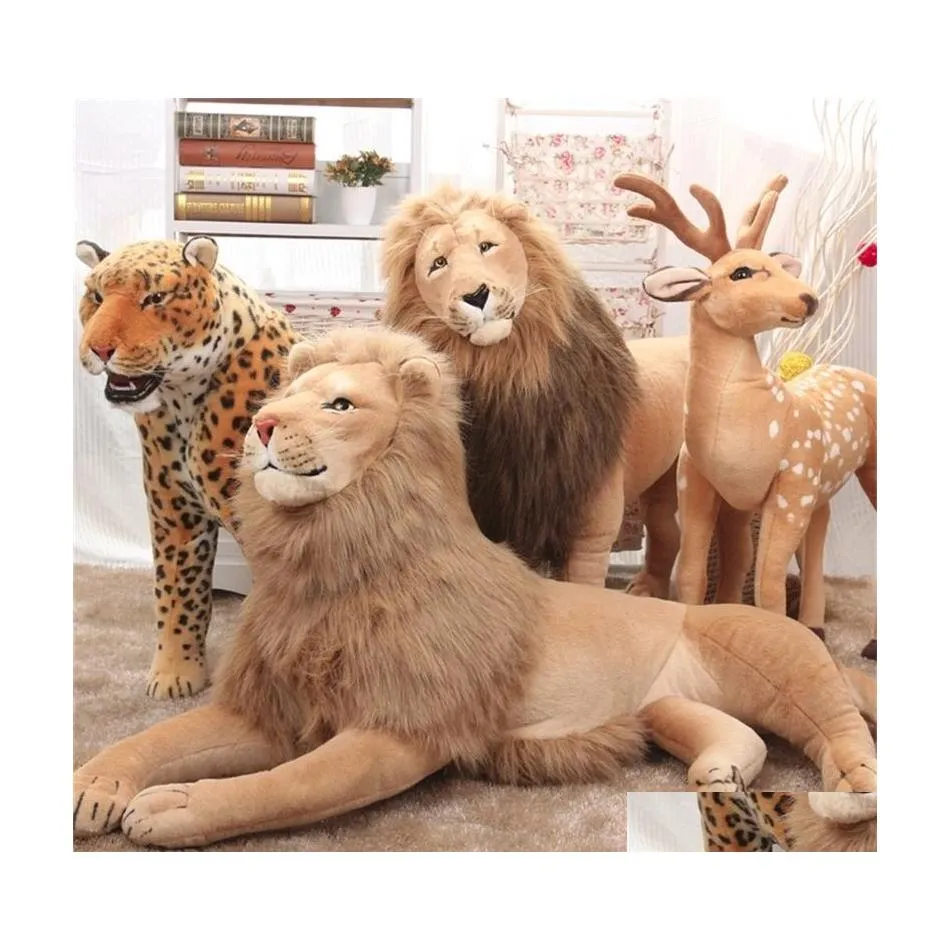 Pluszowe lalki duże miękkie pluszki Lion Tiger Deer Toys Polow Animal Peluche Kawaill Cotton Brinquedo dla dzieci 220517 Drop de Dhqbm