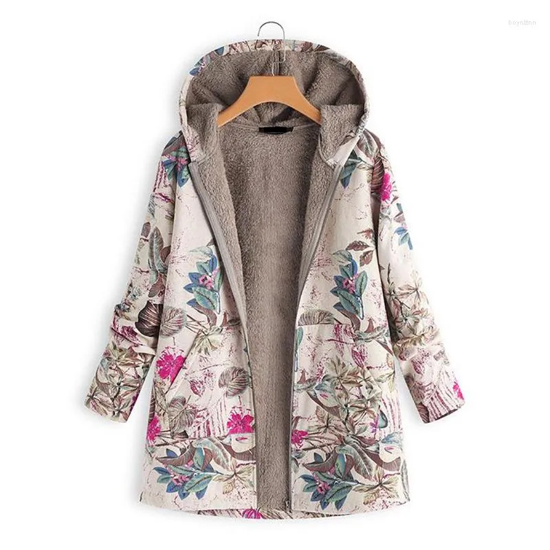 Women's Down 2023 Women Winter Warm Floral Hooded Jacket Flower Print Hoody Vintage Oversized Coats Padded Parkas