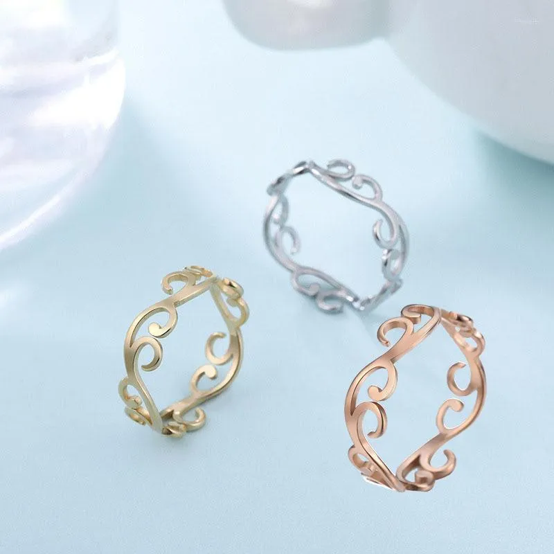 Wedding Rings Vintage Filigree Flower Ring Women Girls Stainless Steel Romantic Rose Gold Color Casual Jewelry Anniversary Gift