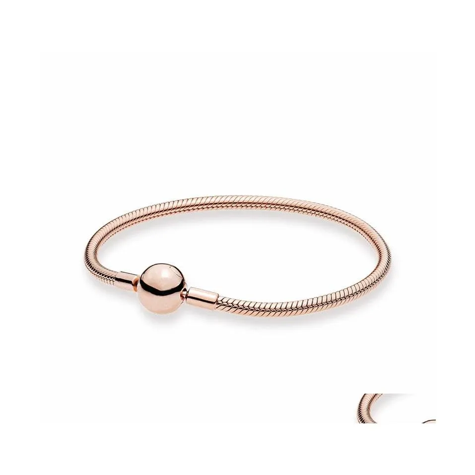 Bracelets de charme 18K Rose Gold Palted Chain Chain de serpent Charmes Bracelet Ball Clasp Girl Boys Party Bijoux avec boîte d'origine pour PA DHNSL