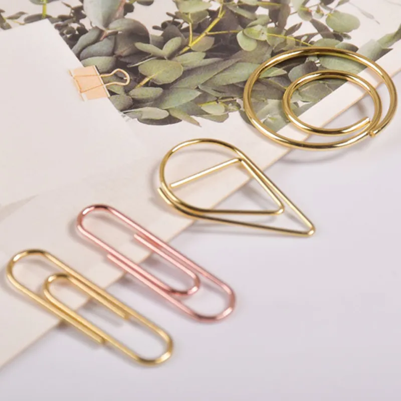 Mini Metal Paper Clip Bookmark Memo Planner Round Clips Water Drop Shape Rose Gold Papers Clips Filing School Office Stationery Mini Clip Metalico Para Papel