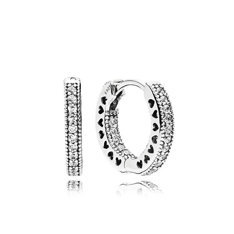 Hoop Huggie Pave Heart Earrings Original Box For Pandora 925 Sterling Sier Small Ear Ring Women Mens Earring Drop Delivery Jewelry Dhmlj