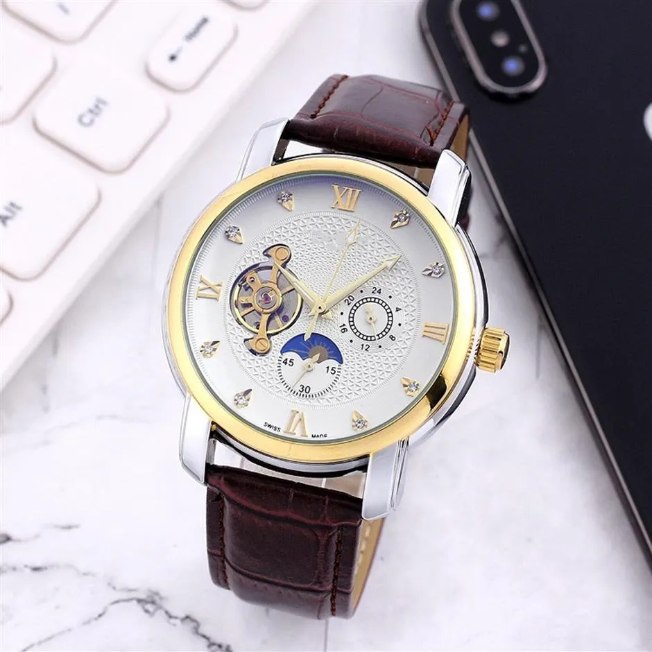 Duże koło zamachowe pięć szwów automatyczne zegarek mechaniczny zegarki modowe męskie sportowe top na ręczę na rękę skórzany pasek Orologio di Lusso177D
