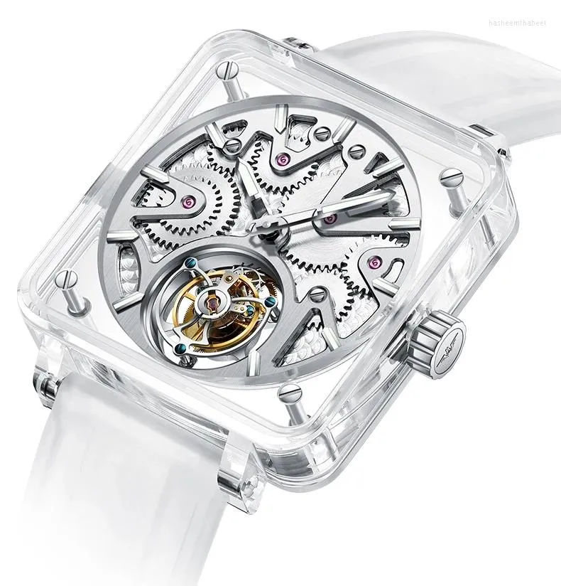 Нарученные часы Giv Crystal Skeleton Tourbillon Watch for Men Transparent Movemant Пересета