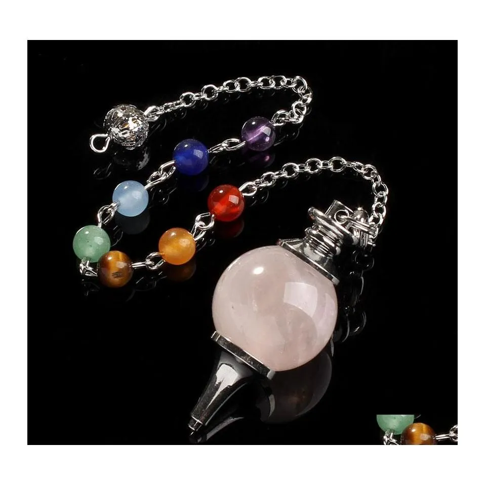 Pendant Necklaces 7 Chakra Reiki Pendants Necklace Tiger Eye Pendum Natural Stone For Dowsing Pink Quartz Opal Black Onyx Women Men Dheqn