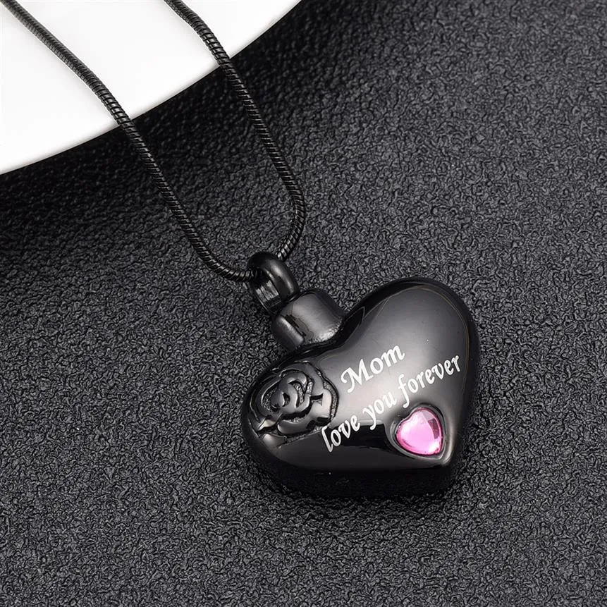 IJD10034 Stainless Steel Mom Love You Forever Heart Cremation Necklace Funeral Urn Ashes Holder Human Cremation Casket for Loved O255N