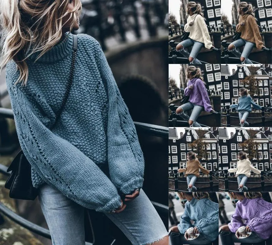 Kvinnors polos Autumn and Winter Women's Sweater Solid Round Neck Pullover långärmad ihålig hål