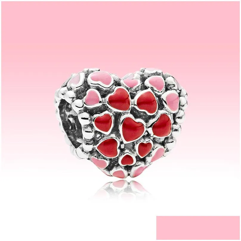 Charms Rote und rosa Herzen Charm Armreif DIY Herstellung Zubehör mit Originalverpackung für Pandora 925 Sterling Silber Schmuck Perle DHDSF