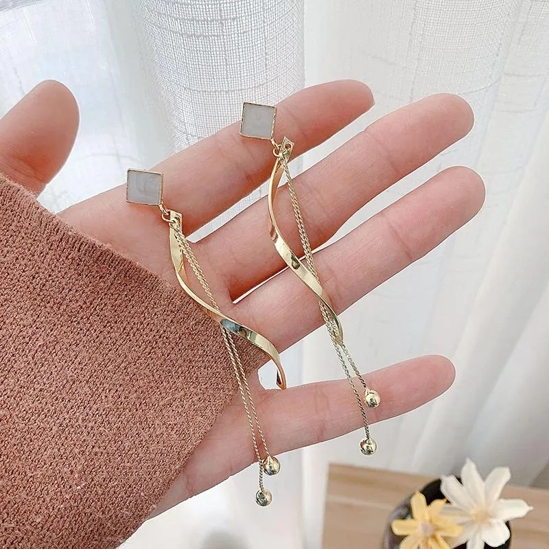 Dangle Earrings Fashion Women Crystal Star Gold Color Tassel Long Earring Classic Jewelry