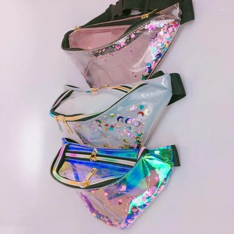 Midjesäckar harajuku tonåring pvc laserpaket mode transparent vattentät paljett crossbody bröstflicka resebälte väska